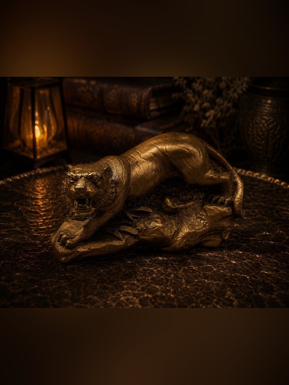 Vintage Gilt Tiger Figurine • Strong Guardian Sculpture • Gold-Tone Cast Metal